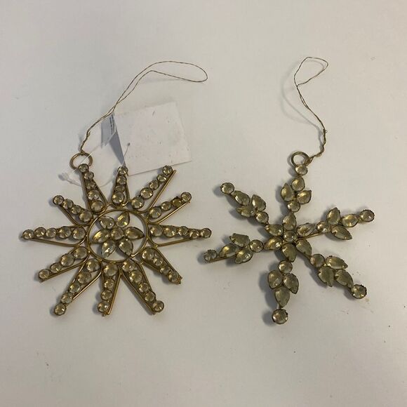 Anthropologie Other - Anthropologie Gold Jeweled Snowflake Ornament Set of 2